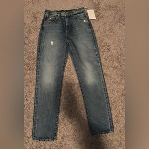 Etica Women's Distressed Blue Straight Leg Jeans